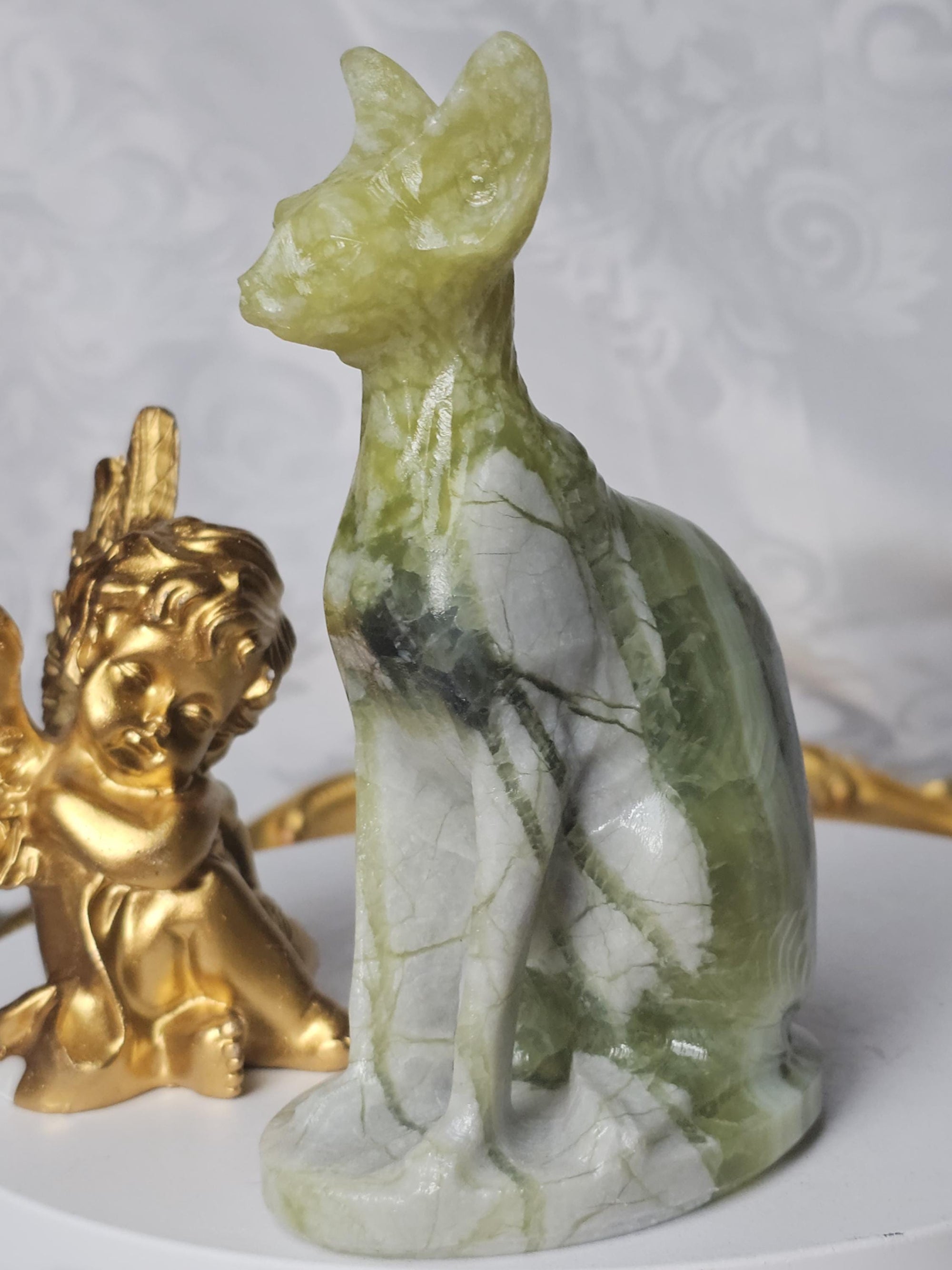 Egyptian Cat, Green Jade Cat, Kitty,Cat, Metaphysical Crystals, Meditation Gemstones, Sphynx Cat