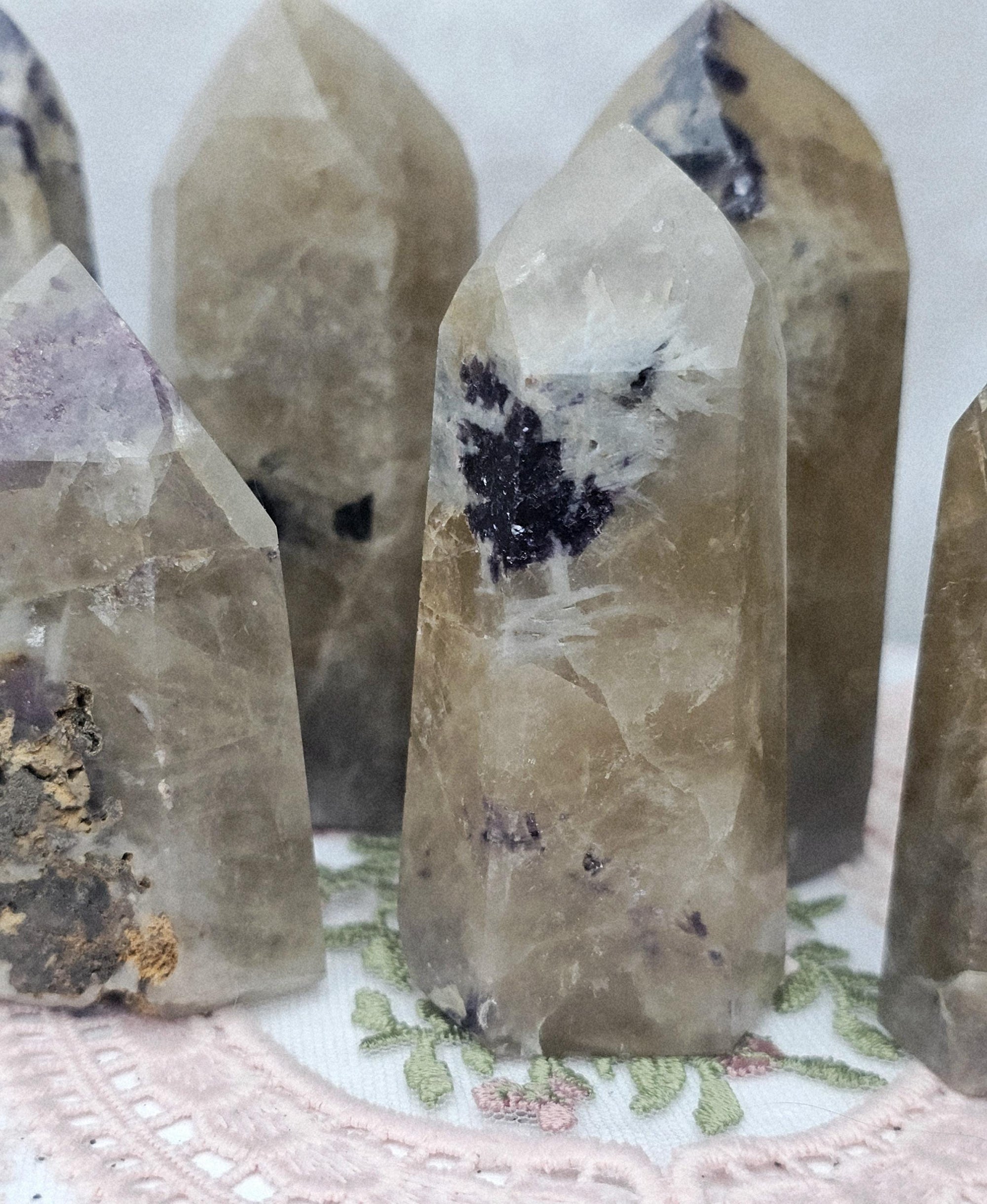 Non Heayed Citrine and Lepidolite Tower, Crystal, Natutal Citrine Tower, Gift for Her
