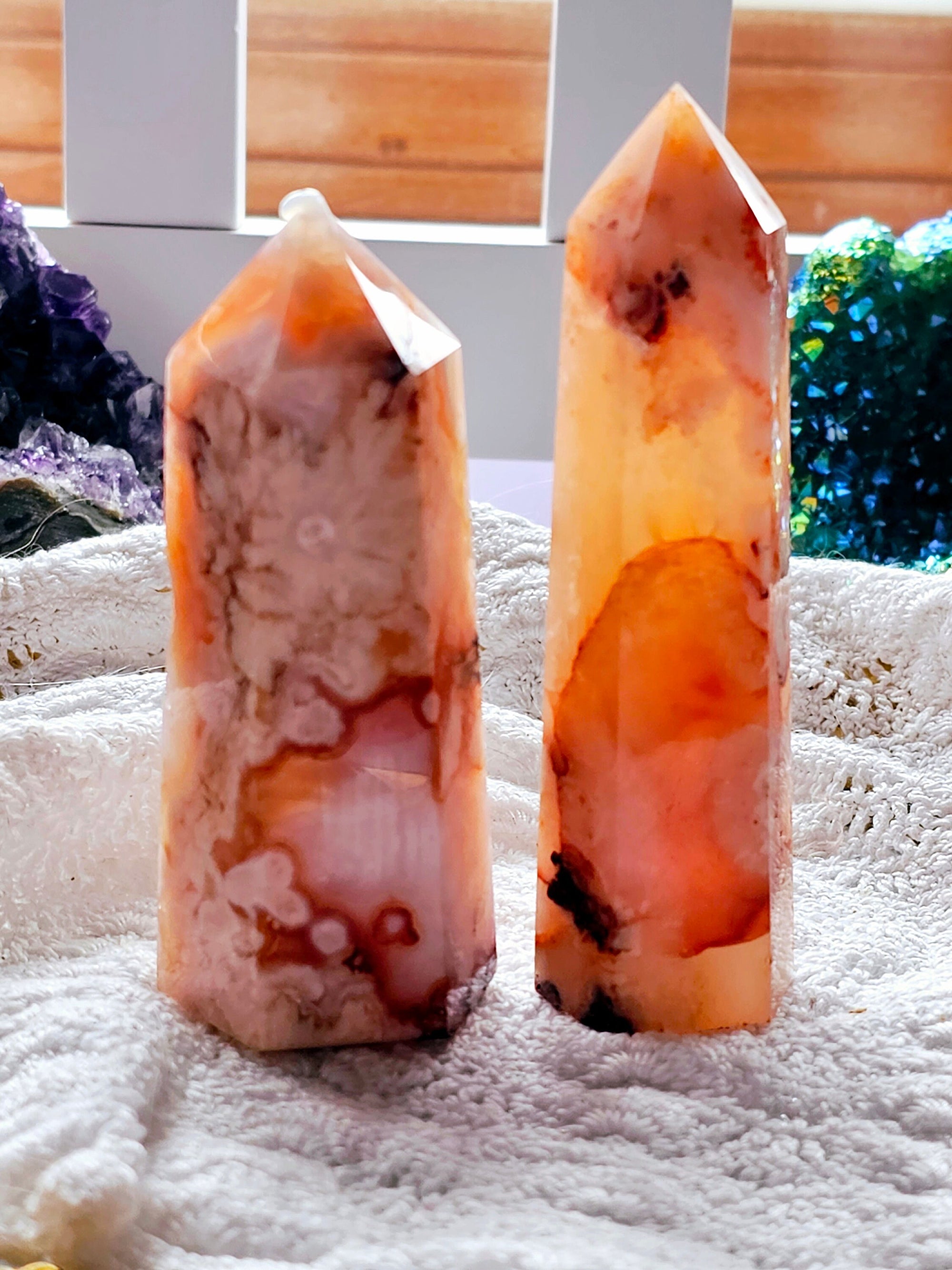 Carnelian  Flower Agate Tower,  Carnelian Flower Agate Point, Gift for Her, Gift, Crystal
