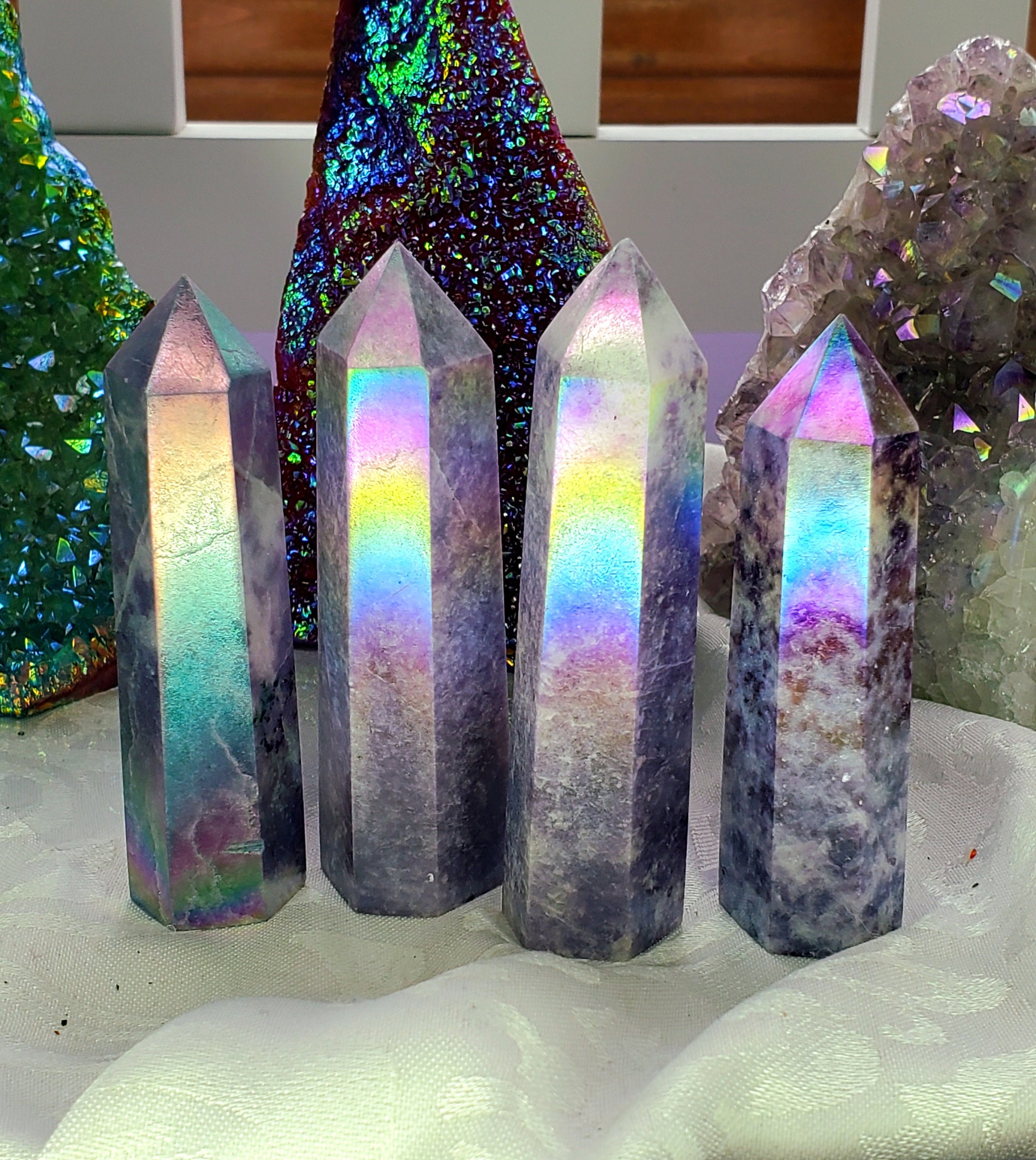 Aura Lepidolite Tower, Crystal Point, Angel Aura, Crystals