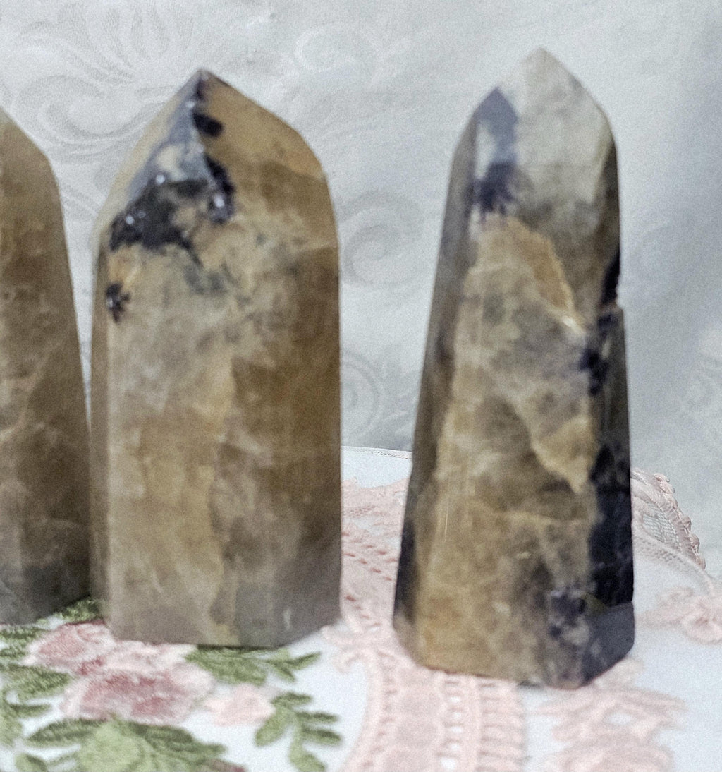 Non Heayed Citrine and Lepidolite Tower, Crystal, Natutal Citrine Tower, Gift for Her