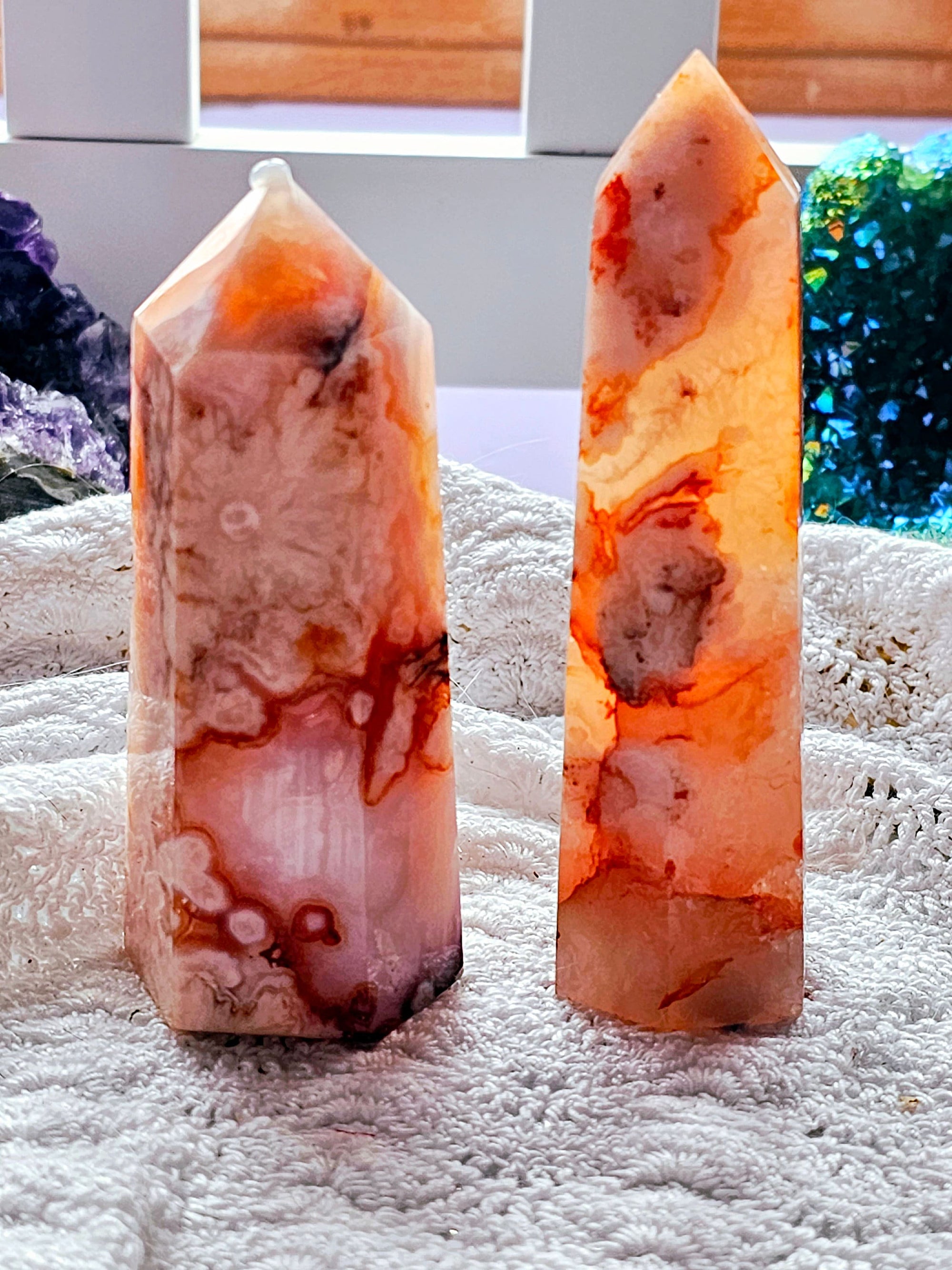 Carnelian  Flower Agate Tower,  Carnelian Flower Agate Point, Gift for Her, Gift, Crystal