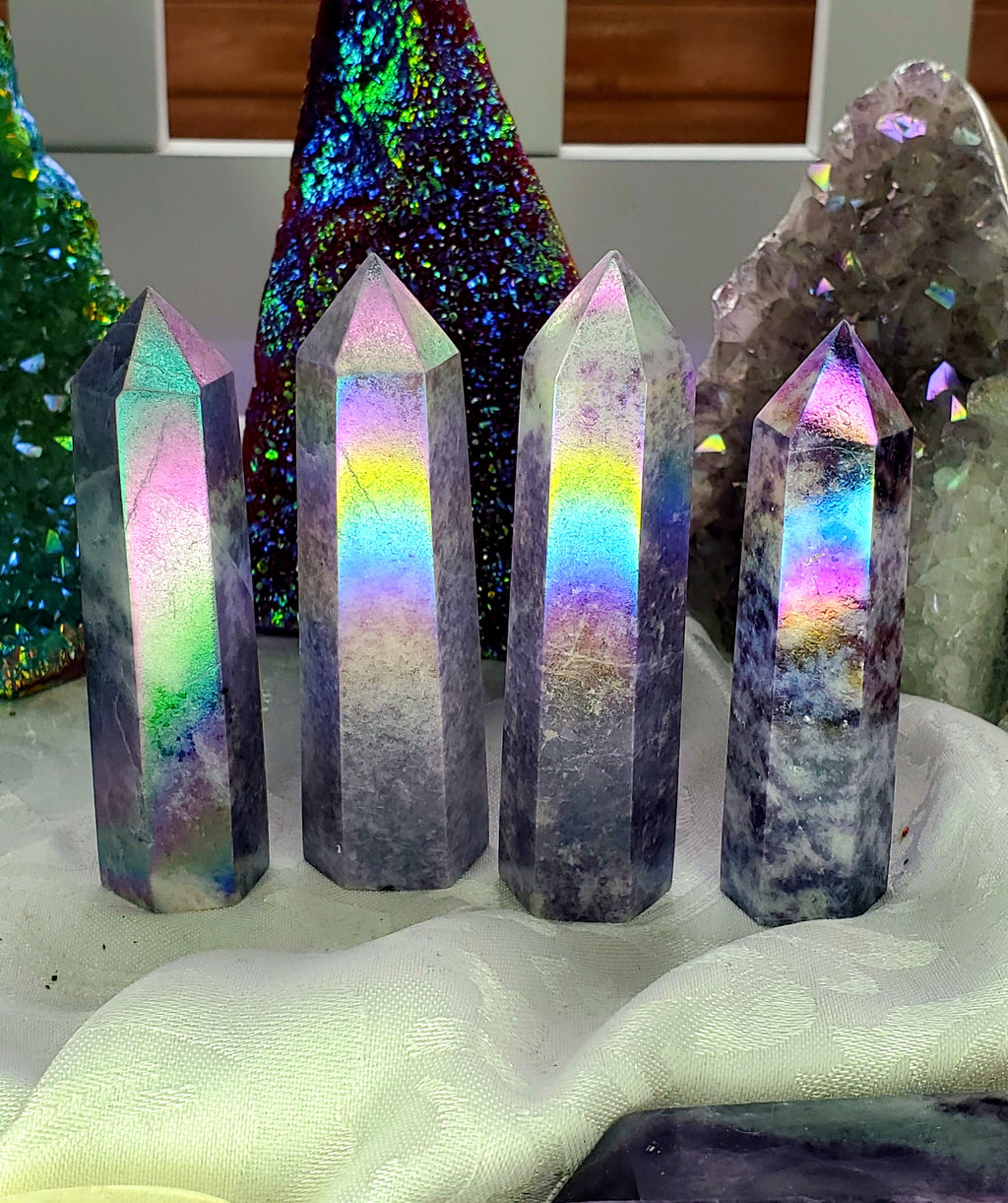 Aura Lepidolite Tower, Crystal Point, Angel Aura, Crystals