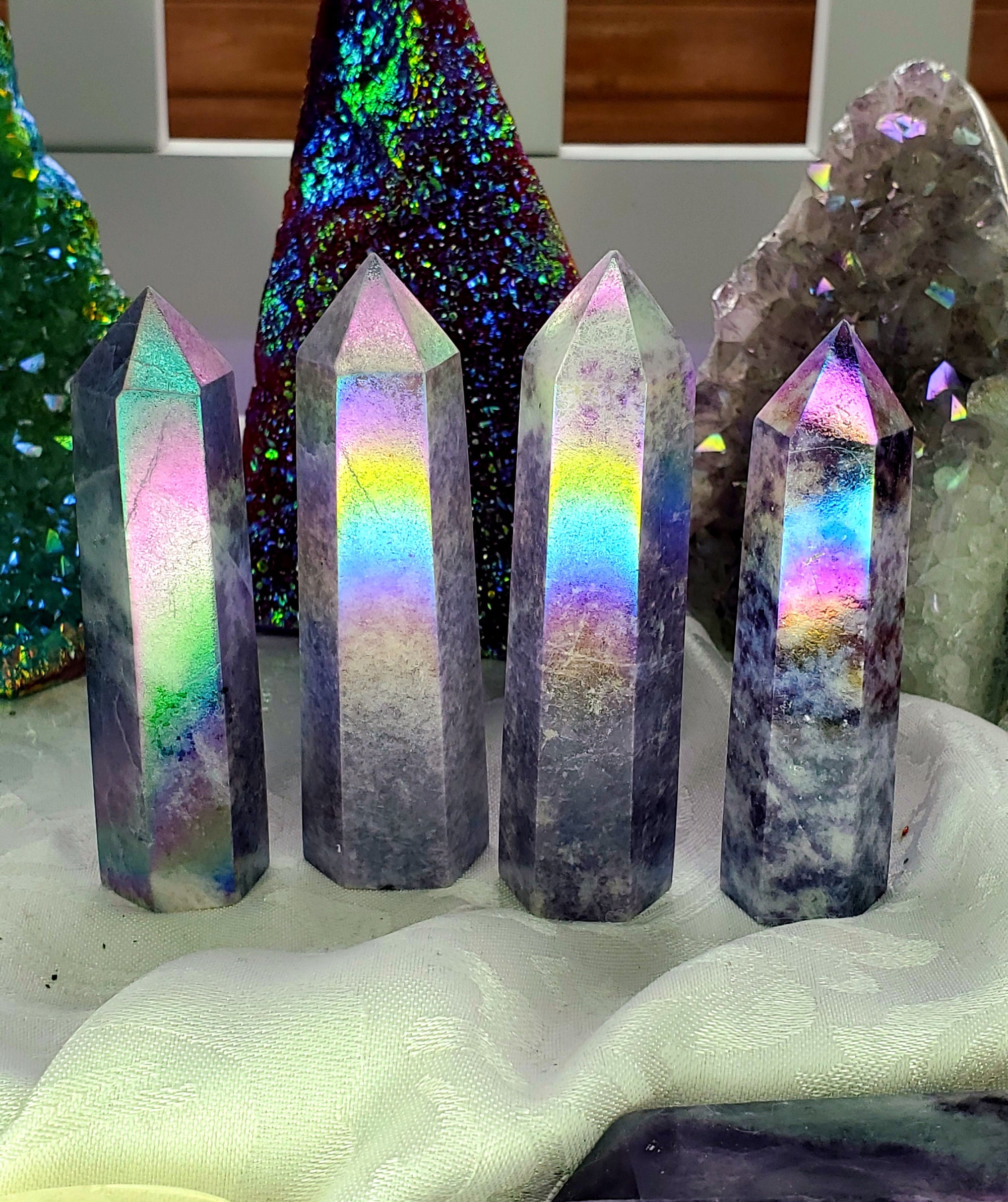 Aura Lepidolite Tower, Crystal Point, Angel Aura, Crystals