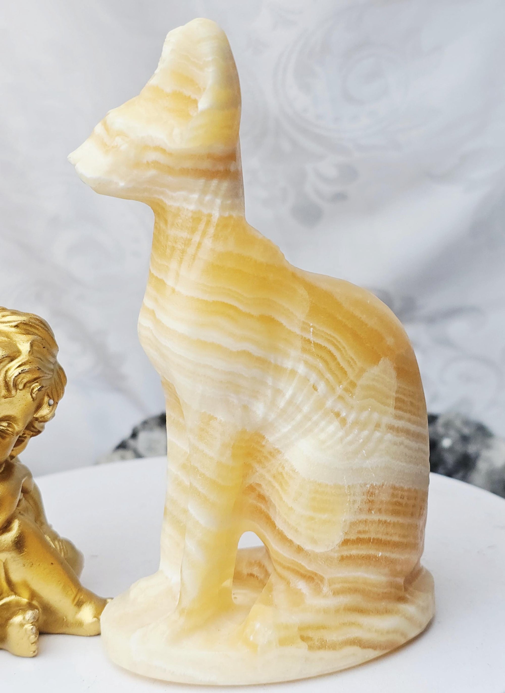 Egyptian Cat, Orange Calcite, Kitty,Cat, Metaphysical Crystals, Meditation Gemstones, Sphynx Cat