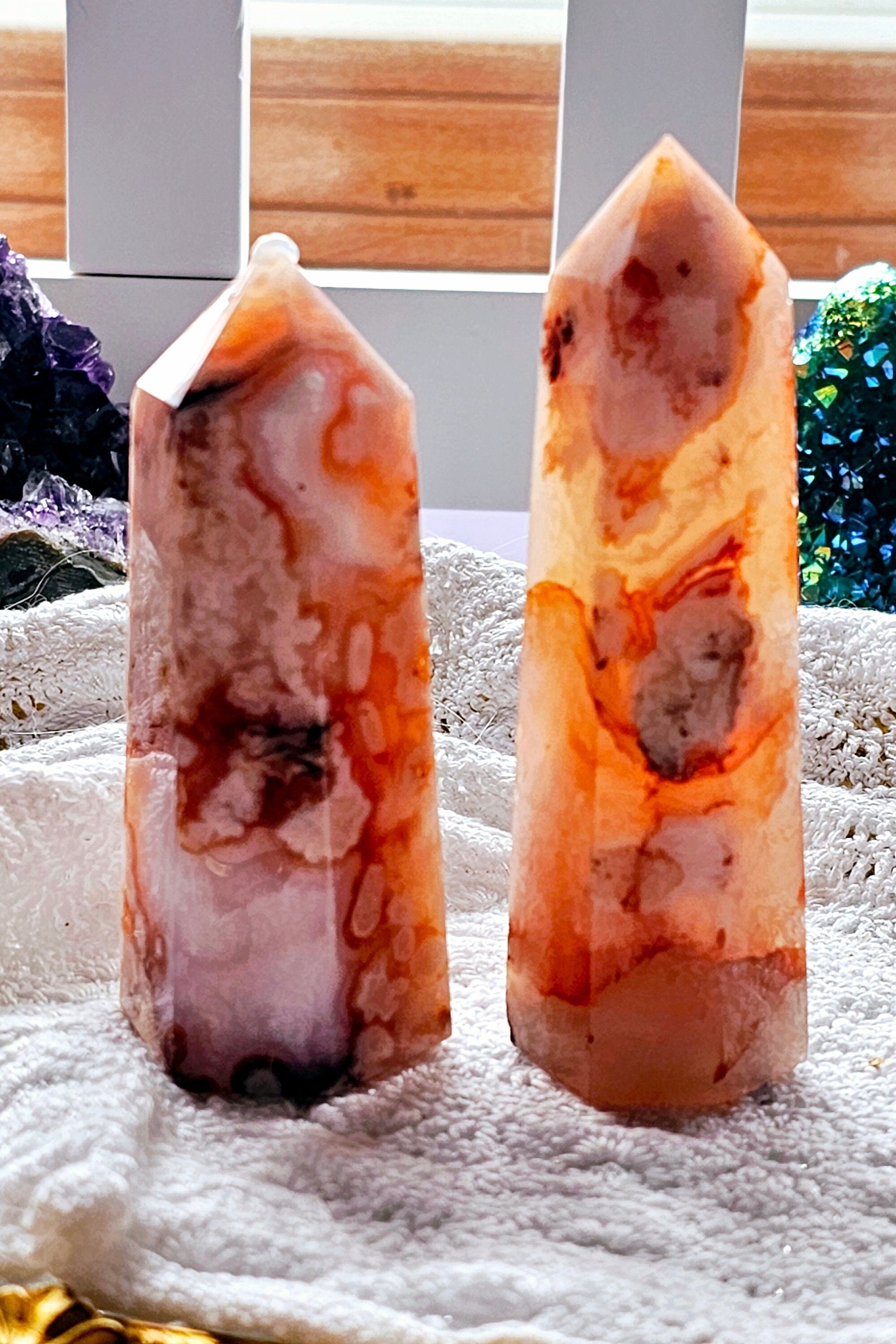 Carnelian  Flower Agate Tower,  Carnelian Flower Agate Point, Gift for Her, Gift, Crystal