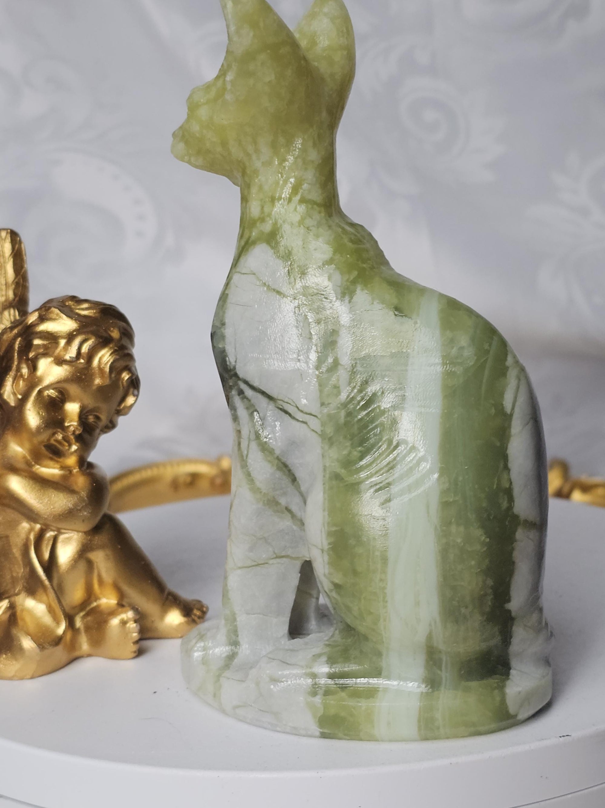 Egyptian Cat, Green Jade Cat, Kitty,Cat, Metaphysical Crystals, Meditation Gemstones, Sphynx Cat