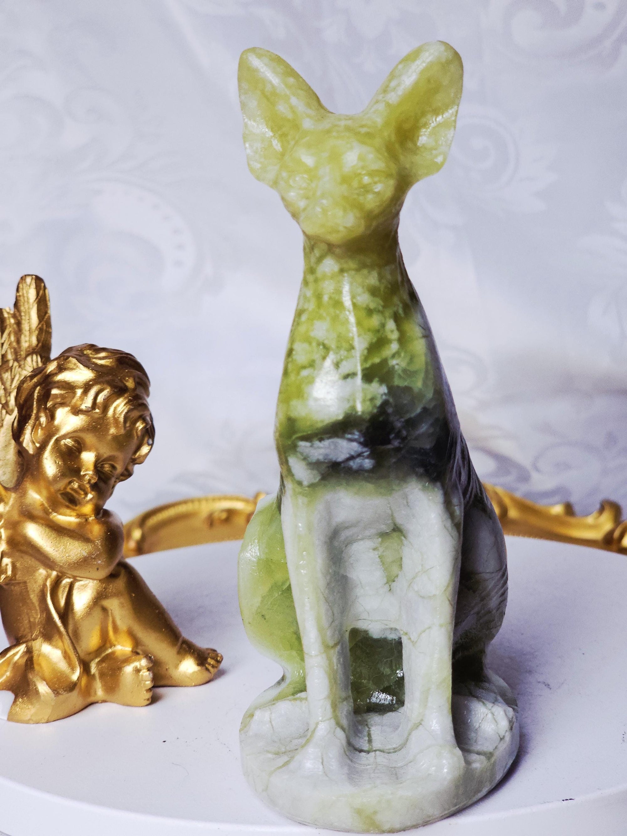 Egyptian Cat, Green Jade Cat, Kitty,Cat, Metaphysical Crystals, Meditation Gemstones, Sphynx Cat