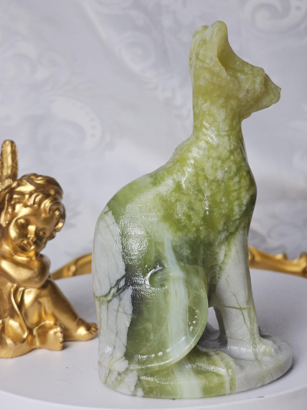 Egyptian Cat, Green Jade Cat, Kitty,Cat, Metaphysical Crystals, Meditation Gemstones, Sphynx Cat