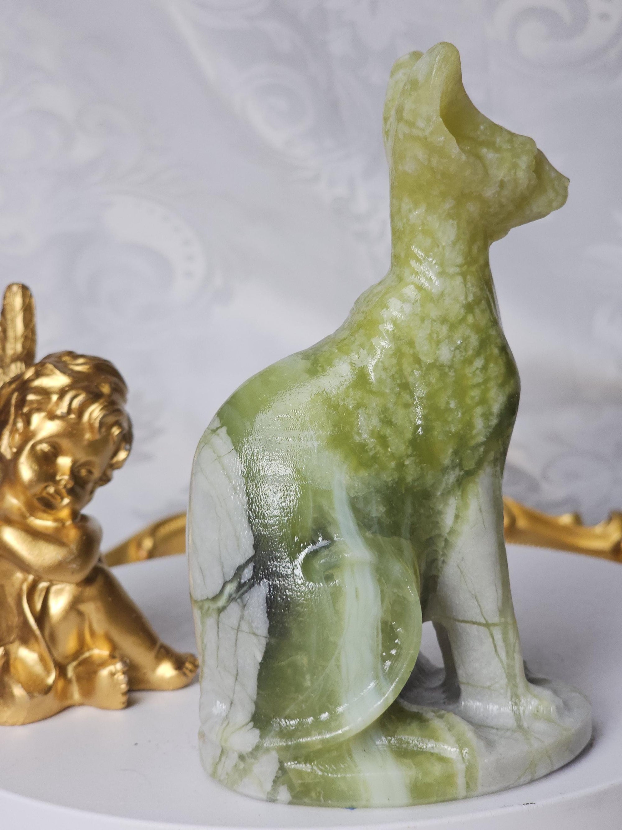 Egyptian Cat, Green Jade Cat, Kitty,Cat, Metaphysical Crystals, Meditation Gemstones, Sphynx Cat