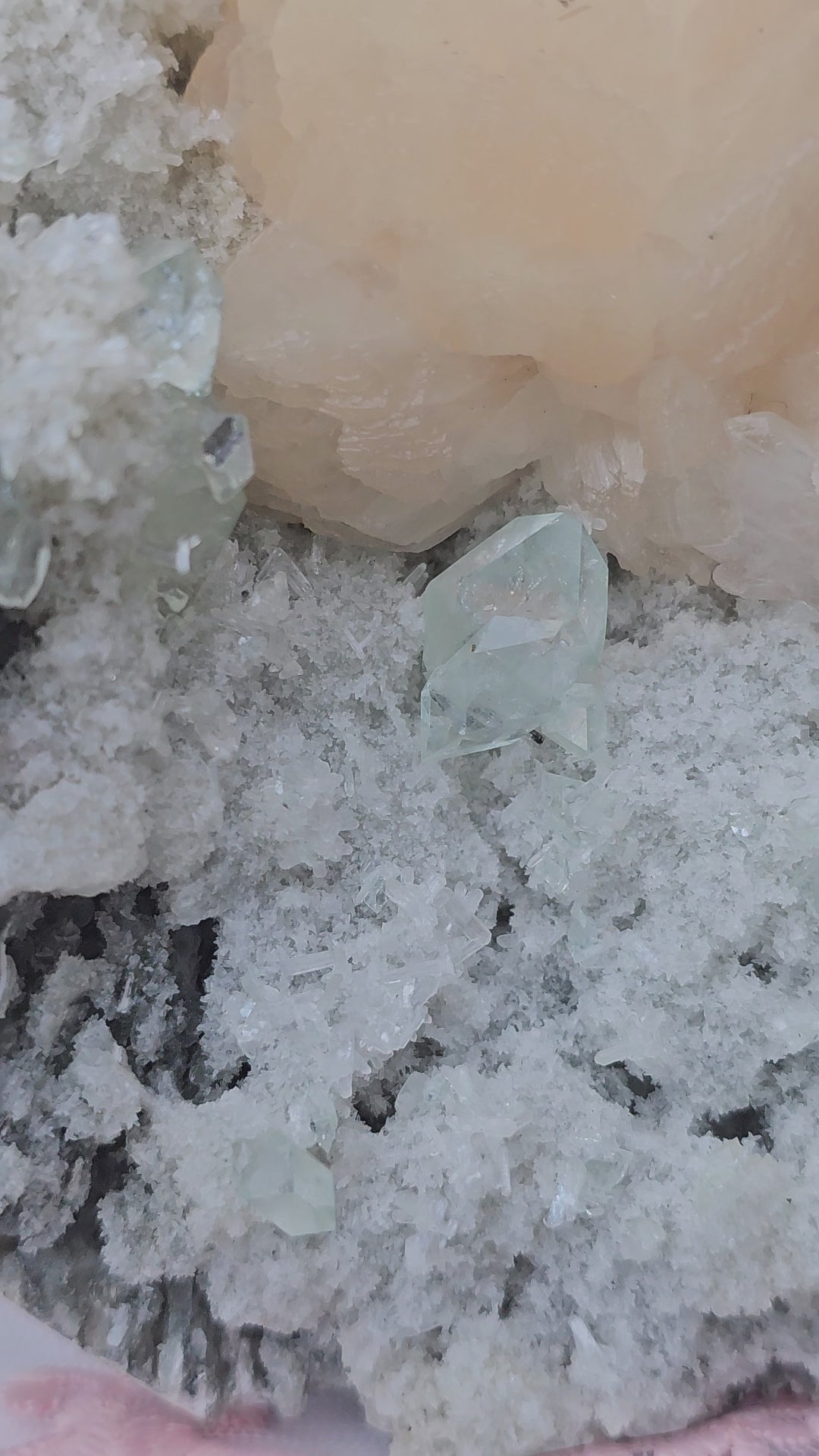 RARE Sugar  Green Diamond Apophyllite with Stillbite from India , Apophyllite, Crystal, Crystals
